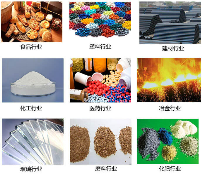  方形振動(dòng)篩適用行業(yè)：食品，塑料，建材，化工，醫(yī)藥等行業(yè)展示圖 